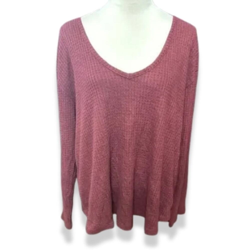 Abound Oversized Sweater V Neck Waffle Knit Long Sleeve Burgundy Red XL nwot
